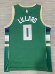 Maillot de Basket #0 Lillard Milwaukee Bucks Vert Brodé